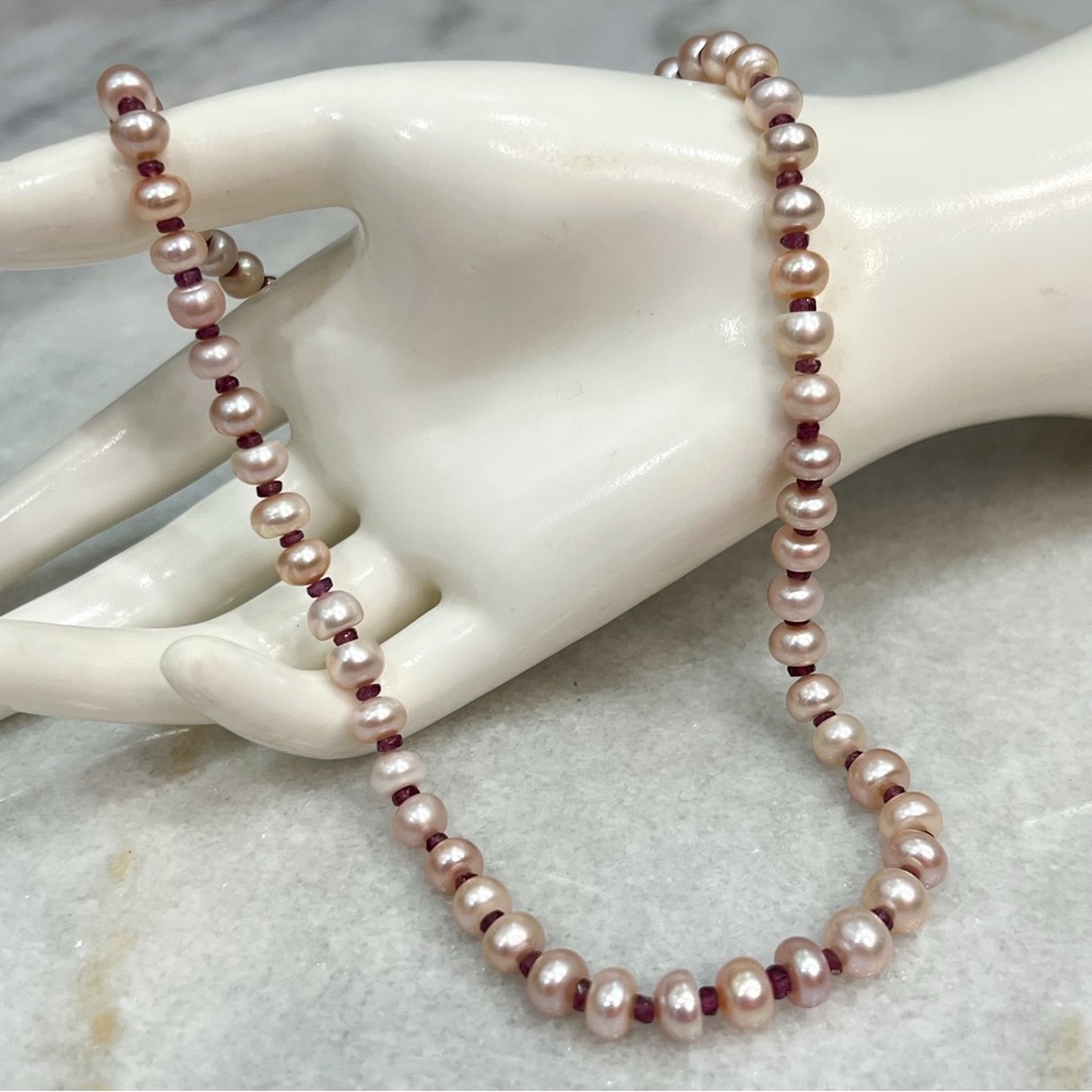 Pink Freshwater Pearl Orissa Rhodolite Garnet 18K Vermeil RG S925 Necklace